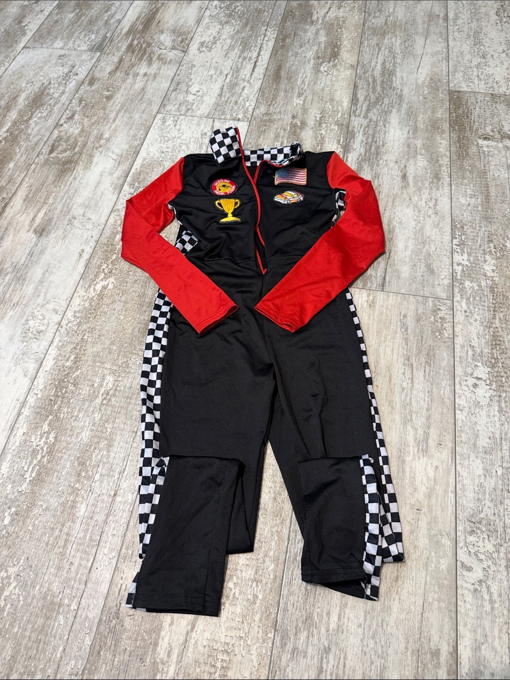 Spirit Kids Racing Costume Jumpsuit in Black, Red and White Checkered